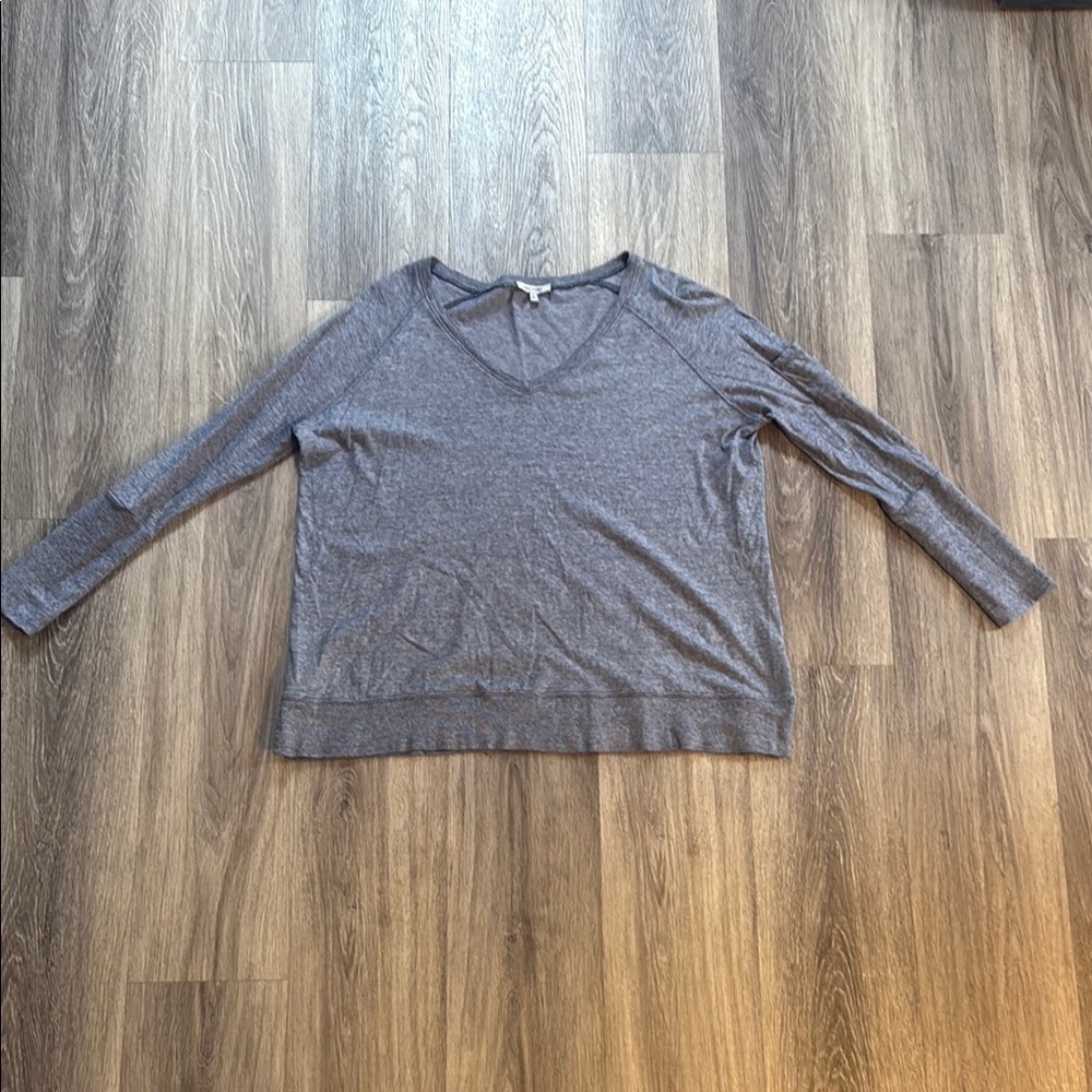 Lisa Todd Navy Gray Long Sleeve Knit Top Small Striped Relaxed Fit
